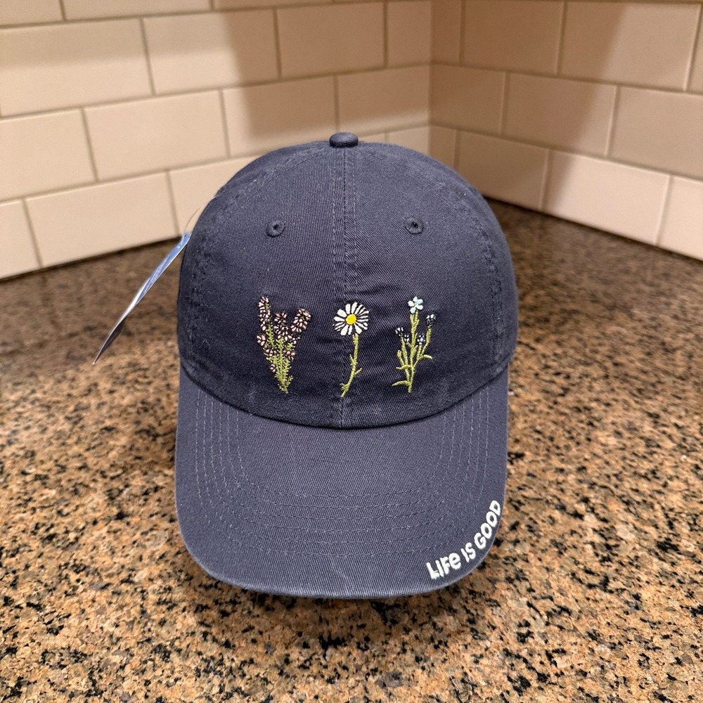 Life is Good Chill Cap Baseball Hat Mens One Size Dark Blue Cotton Floral